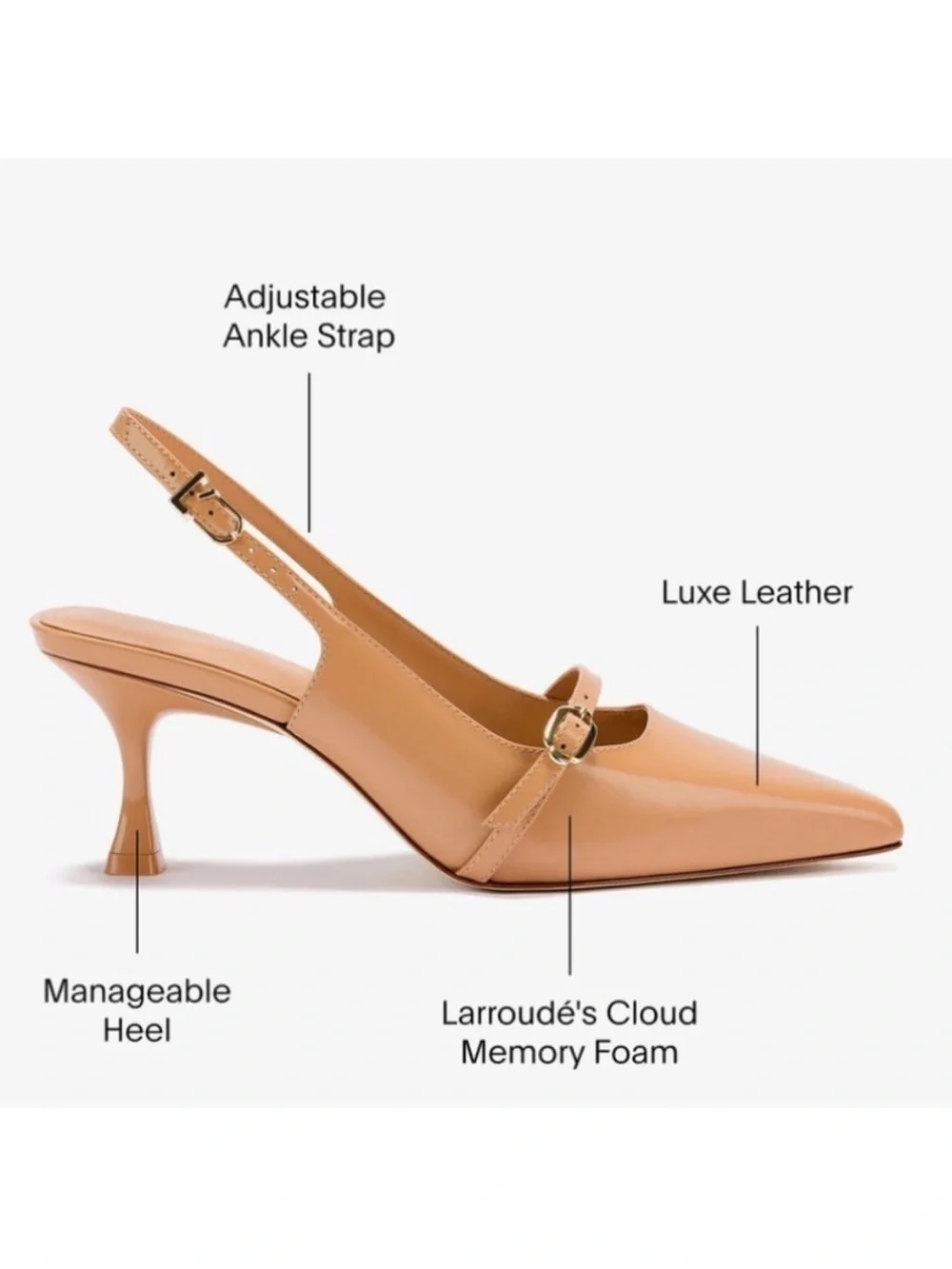 Larroude Ines Pump In Tan Leather Size 7 Office Elevated Basic Slingback Buckle